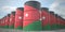 Barrels or oil drums with flag of Jordan. Petroleum or chemical industry related 3D rendering