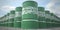 Barrels or oil drums with flag of Saudi Arabia. Petroleum or chemical industry related 3D rendering