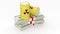 Barrels for radioactive biohazard waste on stacks of dollar banknotes