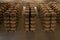 Barrels in a row in a Rioja Alavesa winery