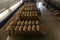 Barrels in a row in a Rioja Alavesa winery