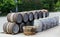 Barrels standing in a row