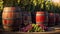 barrels wine, fresh grapes, against the backdrop of the vineyard gourmet Cabernet