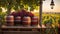 barrels wine, fresh grapes, against the backdrop of the vineyard group luxury autumn