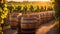 barrels wine, fresh grapes, against the backdrop of the vintage traditional luxury autumn