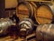 Barrels of wine in winery cellar