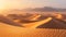 a barren desert landscape with rolling sand dunes and scorching heat