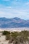 Barren desert sandy landscape of Death Valley National Park in California with sagebrush, rocks and the mesquite sand dunes