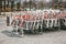Barricades or fences for public actions in Berlin. Fences for demonstration or protest action and protection of law and