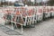 Barricades or fences for public actions in Berlin. Fences for demonstration or protest action and protection of law and