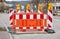 Barrier with warning lights at construction site