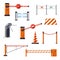 Barriers and stop cranes, entrance or turnstile, road cone isolated objects