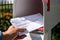 Barrington, IL/USA - 08/22/2020:  Homeowner receives applications for mail-in ballot for 2020 presidential election in home