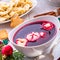 Barszcz beetroot soup with small pierogi