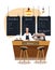 Bartender in coffee house, man cartoon character work in cozy cafe, modern bakery, vector illustration