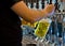 Bartender dispensing a tankard of draught beer