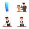 Bartender man icons set cartoon . Bartender prepares cocktail