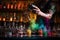 A bartender shaking a cocktail shaker vigorously, creating a captivating visual display while perfectly blending the drink\\\'s