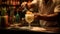 a bartender skillfully preparing a pina colada cocktail, showcasing the artistry and precision of mixology, AI Generated
