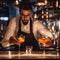 A bartender using a flaming garnish to add drama to a cocktail presentation1