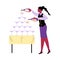 Bartender woman pours drinks, vector flat illustration on white background.