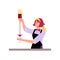 Bartender woman pours wine, vector flat illustration on a white background.