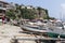 Bartin Amasra coast near fishing boats harbor trees, sea and sky