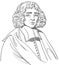 Baruch Spinoza in line art portrait, vector