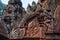 Bas Relief in Tympanum, Lintel and Pediment of Banteay Srei ancient temple,