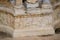 Bas-reliefs of antique scenes on the gables of the amphitheater in Hierapolis, Turkey