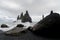 Basalt rock formations Troll toes on black beach. Reynisdrangar, Vik, Icelan