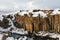 Basalt texture on a rock. Iceland waterfalls cold winter scenic view. Aldeyjarfoss, Iceland