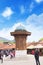 Bascarsija square with Sebili Brunen wooden fountain in Old Town Sarajevo, capital city of Bosnia and Herzegovina