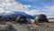Base camp for hikers on Perito Moreno Glacier, Los Glaciares National Park, El Calafate, Patagonia, Argentina