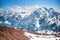 Base of climbers from several buildings on the slope of Mount Elbrus not far from the cable car