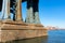 Base of the Manhattan Bridge along the East River in Dumbo Brooklyn New York City