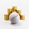 Baseball Ball ahead of Stacks of Coins on Light Gray Background