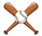 Baseball ball crossed wooden bats logo cartoon vector isolated