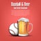 Baseball ball with mug of beer