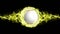 Baseball ball in yellow flames abstract particles ring, animation