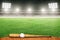 Baseball Bat and Ball on Field in Outdoor Stadium With Copy Space