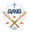 Baseball bats crossed vector criminal gang logo or sign.