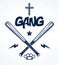 Baseball bats crossed vector criminal gang logo or sign.