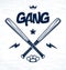 Baseball bats crossed vector criminal gang logo or sign, gangster style