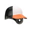 Baseball batting helmet with orange visor on white. 3D illustration