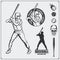 Baseball club emblems, labels and design elements. Baseball player, balls, helmets and bats. Baseball player, ball, helmet, glove