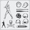 Baseball club emblems, labels and design elements. Baseball player, balls, helmets and bats. Baseball player, helmet, glove.