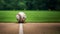 baseball on the field with blurred background