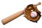 Baseball glove, bat and ball on