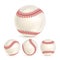 Baseball Leather Ball Close-up Set Isolated On White. SoftBall Base Ball. Realistic Vector Illustration